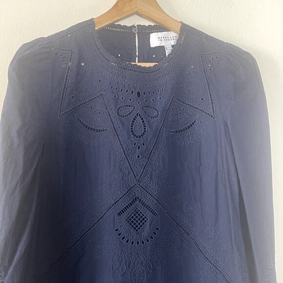 DEREK LAM 10 CROSBY NAVY BLUE EMBROIDERED  SHORT  DRESS SIZE 2 - Picture 5 of 10